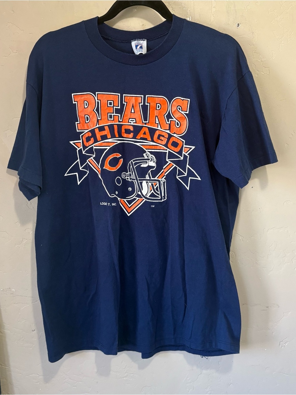 Vintage Logo 7 Chicago Bears Navy Graphic Tee - Orange & White Logo XL (46/48)